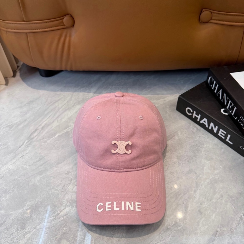 CELINE Dusty Pink Logo Cotton Baseball Cap